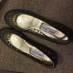 BNIB Jimmy Choo Platinum Perforated Wells Flats